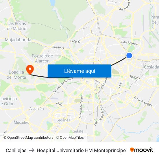 Canillejas to Hospital Universitario HM Montepríncipe map