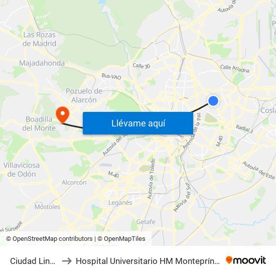 Ciudad Lineal to Hospital Universitario HM Montepríncipe map
