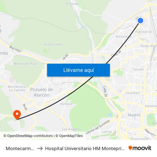 Montecarmelo to Hospital Universitario HM Montepríncipe map