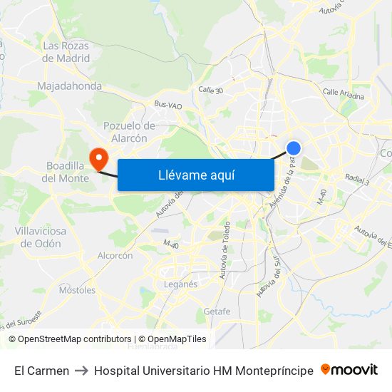 El Carmen to Hospital Universitario HM Montepríncipe map