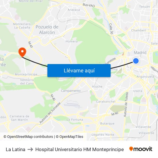 La Latina to Hospital Universitario HM Montepríncipe map