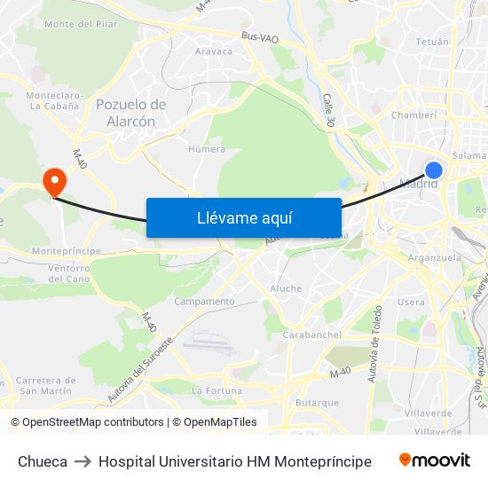 Chueca to Hospital Universitario HM Montepríncipe map