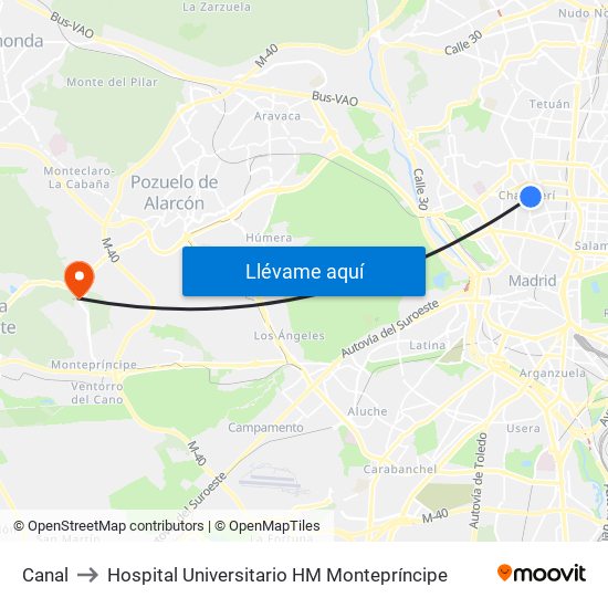 Canal to Hospital Universitario HM Montepríncipe map
