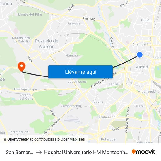 San Bernardo to Hospital Universitario HM Montepríncipe map