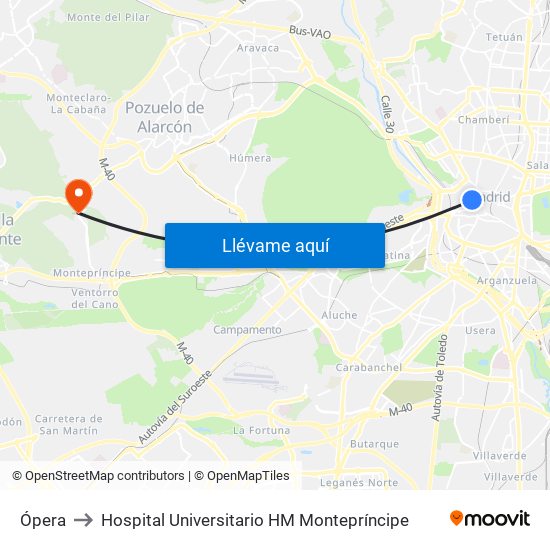 Ópera to Hospital Universitario HM Montepríncipe map