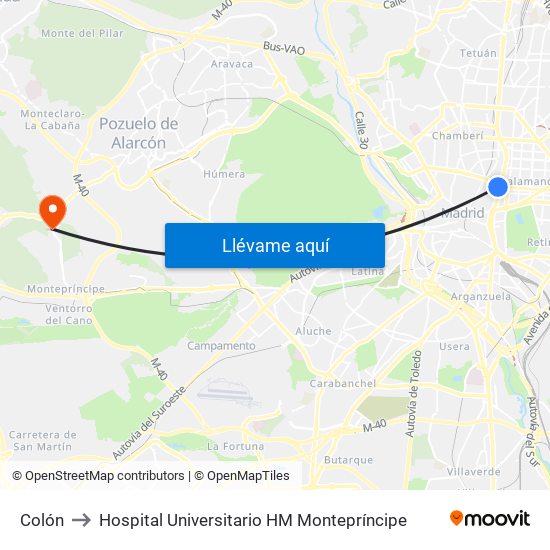 Colón to Hospital Universitario HM Montepríncipe map