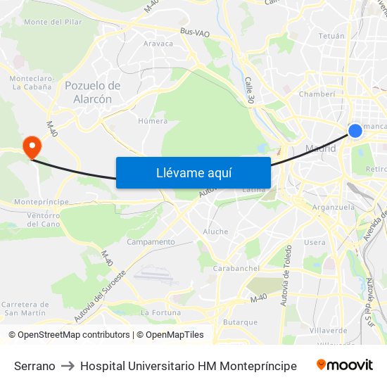 Serrano to Hospital Universitario HM Montepríncipe map