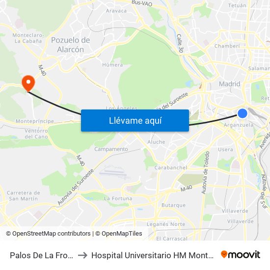 Palos De La Frontera to Hospital Universitario HM Montepríncipe map