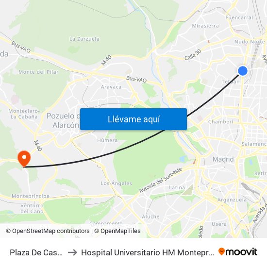 Plaza De Castilla to Hospital Universitario HM Montepríncipe map