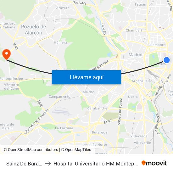 Sainz De Baranda to Hospital Universitario HM Montepríncipe map