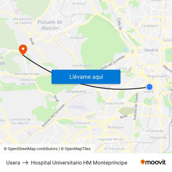 Usera to Hospital Universitario HM Montepríncipe map