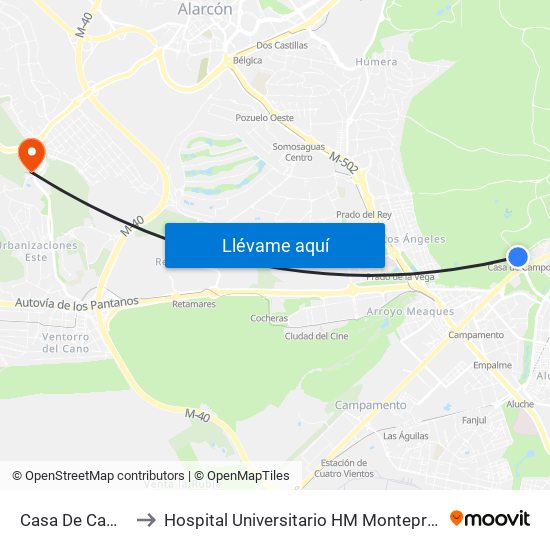Casa De Campo to Hospital Universitario HM Montepríncipe map