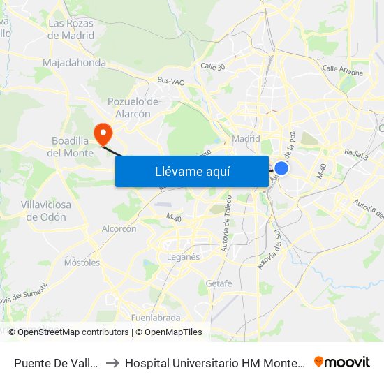 Puente De Vallecas to Hospital Universitario HM Montepríncipe map