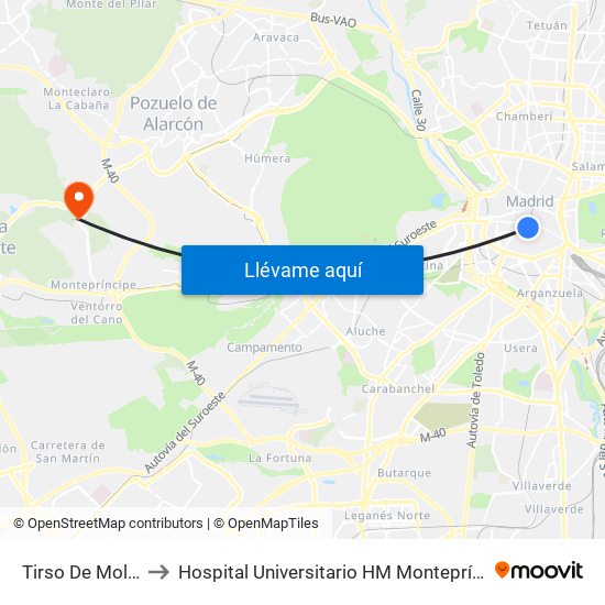 Tirso De Molina to Hospital Universitario HM Montepríncipe map