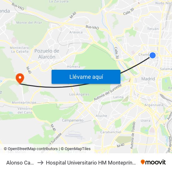 Alonso Cano to Hospital Universitario HM Montepríncipe map
