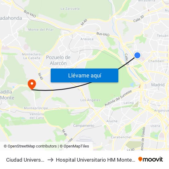 Ciudad Universitaria to Hospital Universitario HM Montepríncipe map
