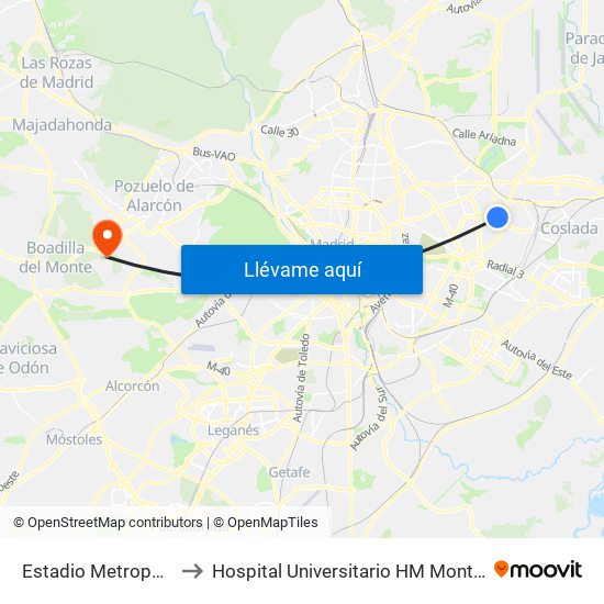 Estadio Metropolitano to Hospital Universitario HM Montepríncipe map