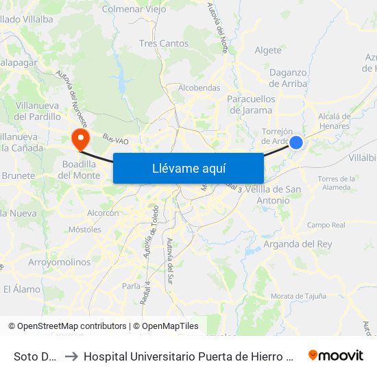 Soto Del Henares to Hospital Universitario Puerta de Hierro Majadahonda (Hosp. Unv. Puerta de Hierro) map
