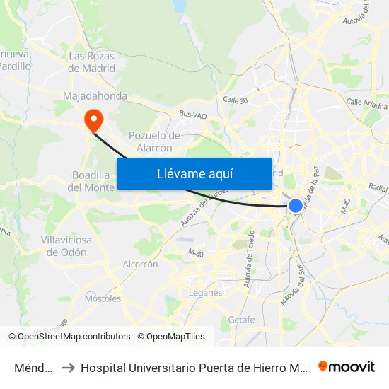 Méndez Álvaro to Hospital Universitario Puerta de Hierro Majadahonda (Hosp. Unv. Puerta de Hierro) map