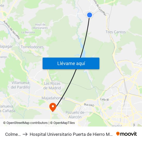 Colmenar Viejo to Hospital Universitario Puerta de Hierro Majadahonda (Hosp. Unv. Puerta de Hierro) map