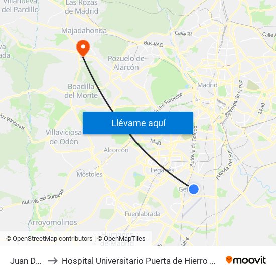 Juan De La Cierva to Hospital Universitario Puerta de Hierro Majadahonda (Hosp. Unv. Puerta de Hierro) map