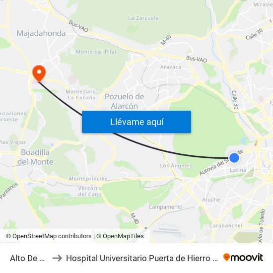 Alto De Extremadura to Hospital Universitario Puerta de Hierro Majadahonda (Hosp. Unv. Puerta de Hierro) map