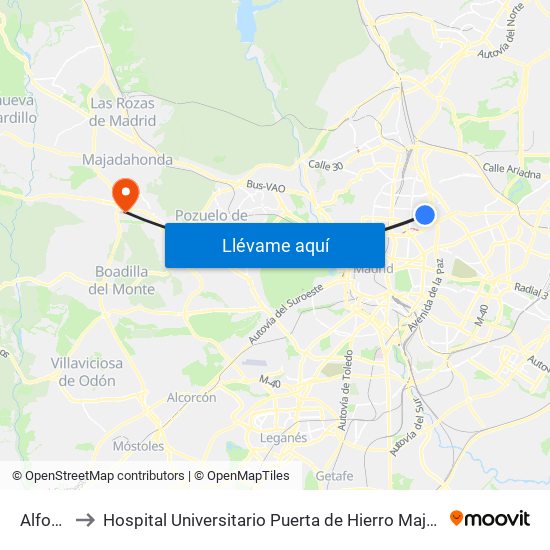 Alfonso XIII to Hospital Universitario Puerta de Hierro Majadahonda (Hosp. Unv. Puerta de Hierro) map