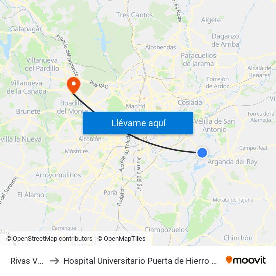 Rivas Vaciamadrid to Hospital Universitario Puerta de Hierro Majadahonda (Hosp. Unv. Puerta de Hierro) map