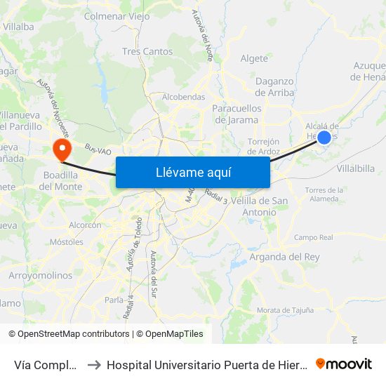 Vía Complutense - Brihuega to Hospital Universitario Puerta de Hierro Majadahonda (Hosp. Unv. Puerta de Hierro) map