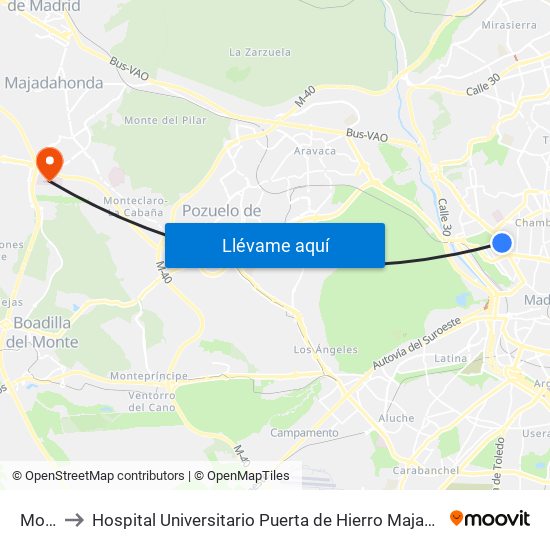 Moncloa to Hospital Universitario Puerta de Hierro Majadahonda (Hosp. Unv. Puerta de Hierro) map