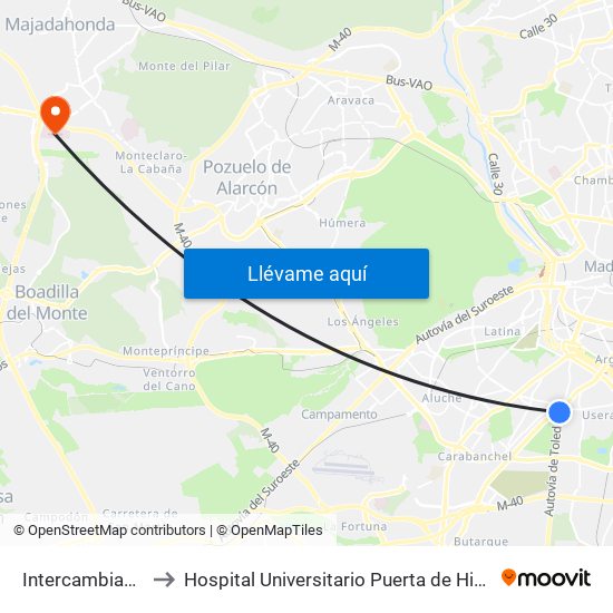 Intercambiador De Plaza Elíptica to Hospital Universitario Puerta de Hierro Majadahonda (Hosp. Unv. Puerta de Hierro) map