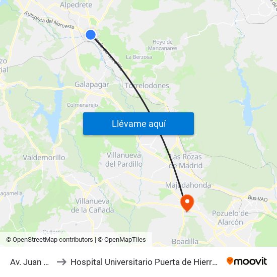 Av. Juan Carlos I - Zoco to Hospital Universitario Puerta de Hierro Majadahonda (Hosp. Unv. Puerta de Hierro) map