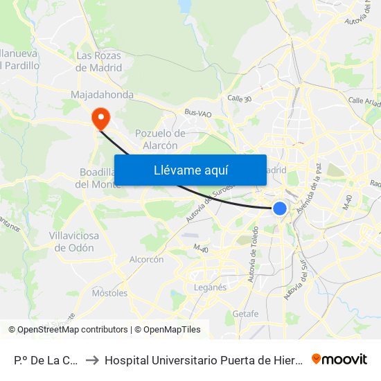 P.º De La Chopera - Legazpi to Hospital Universitario Puerta de Hierro Majadahonda (Hosp. Unv. Puerta de Hierro) map