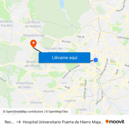 Recoletos to Hospital Universitario Puerta de Hierro Majadahonda (Hosp. Unv. Puerta de Hierro) map