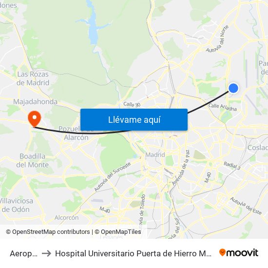 Aeropuerto T4 to Hospital Universitario Puerta de Hierro Majadahonda (Hosp. Unv. Puerta de Hierro) map