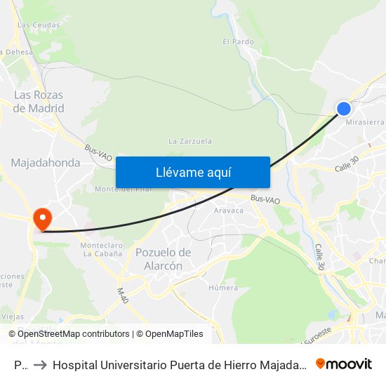 Pitis to Hospital Universitario Puerta de Hierro Majadahonda (Hosp. Unv. Puerta de Hierro) map