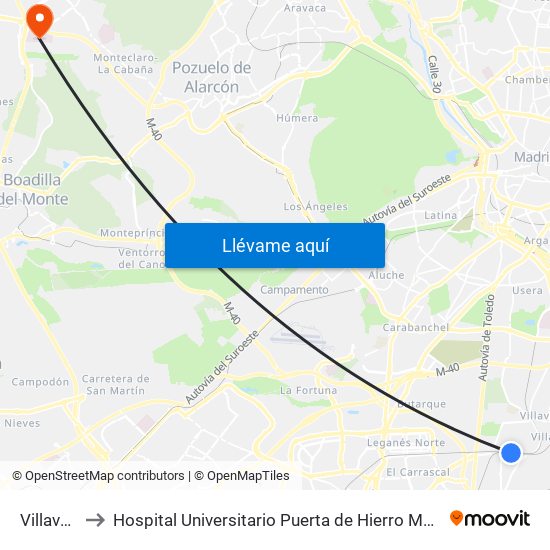 Villaverde Alto to Hospital Universitario Puerta de Hierro Majadahonda (Hosp. Unv. Puerta de Hierro) map