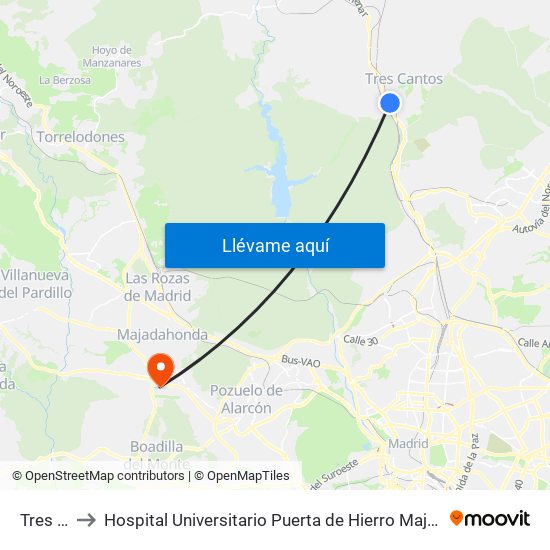 Tres Cantos to Hospital Universitario Puerta de Hierro Majadahonda (Hosp. Unv. Puerta de Hierro) map