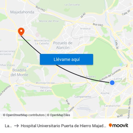 Laguna to Hospital Universitario Puerta de Hierro Majadahonda (Hosp. Unv. Puerta de Hierro) map