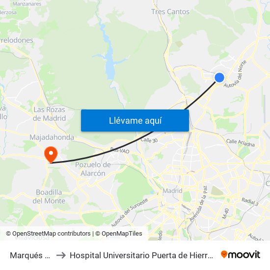 Marqués De La Valdavia to Hospital Universitario Puerta de Hierro Majadahonda (Hosp. Unv. Puerta de Hierro) map