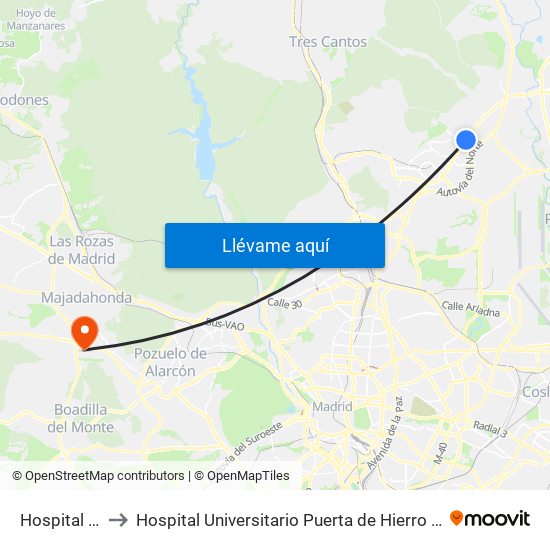 Hospital Infanta Sofía to Hospital Universitario Puerta de Hierro Majadahonda (Hosp. Unv. Puerta de Hierro) map