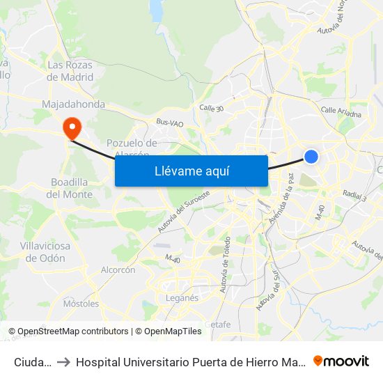 Ciudad Lineal to Hospital Universitario Puerta de Hierro Majadahonda (Hosp. Unv. Puerta de Hierro) map