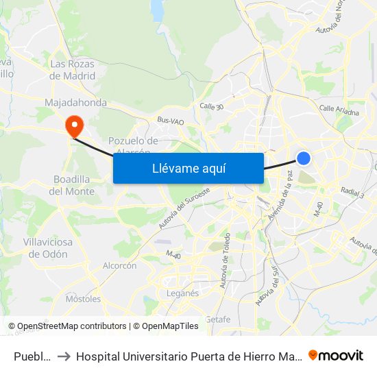 Pueblo Nuevo to Hospital Universitario Puerta de Hierro Majadahonda (Hosp. Unv. Puerta de Hierro) map