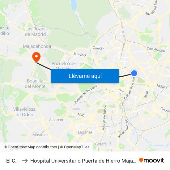 El Carmen to Hospital Universitario Puerta de Hierro Majadahonda (Hosp. Unv. Puerta de Hierro) map