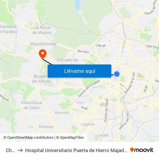 Chueca to Hospital Universitario Puerta de Hierro Majadahonda (Hosp. Unv. Puerta de Hierro) map