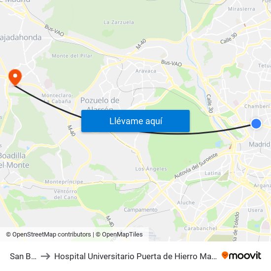 San Bernardo to Hospital Universitario Puerta de Hierro Majadahonda (Hosp. Unv. Puerta de Hierro) map