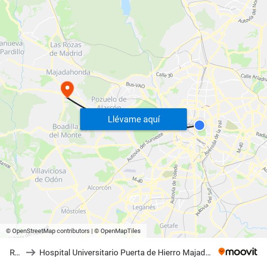 Retiro to Hospital Universitario Puerta de Hierro Majadahonda (Hosp. Unv. Puerta de Hierro) map