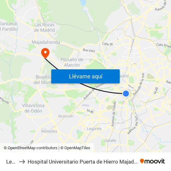 Legazpi to Hospital Universitario Puerta de Hierro Majadahonda (Hosp. Unv. Puerta de Hierro) map