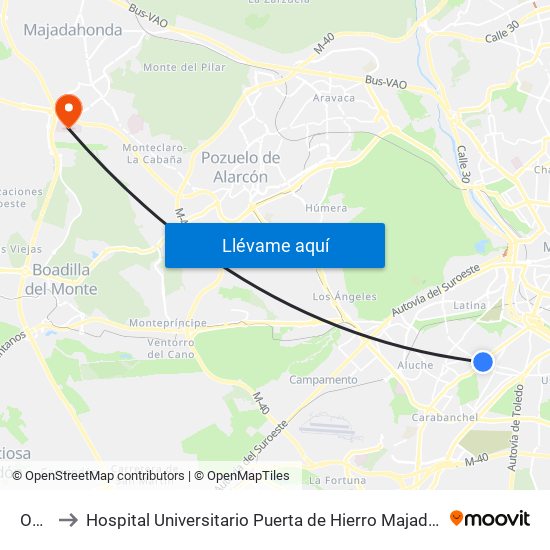 Oporto to Hospital Universitario Puerta de Hierro Majadahonda (Hosp. Unv. Puerta de Hierro) map