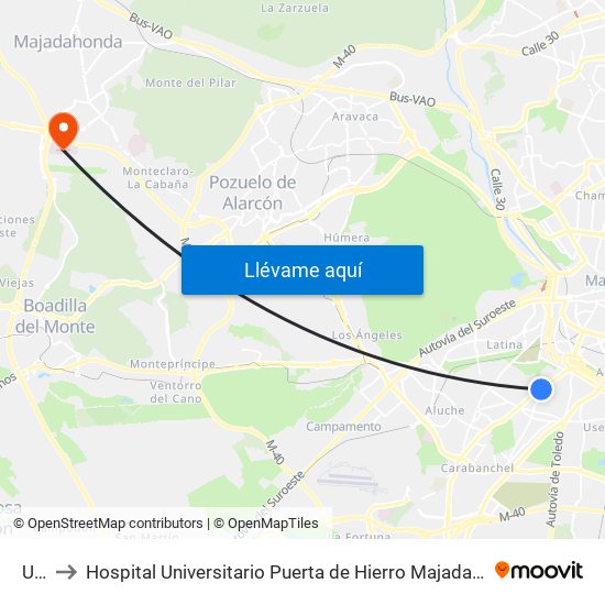 Urgel to Hospital Universitario Puerta de Hierro Majadahonda (Hosp. Unv. Puerta de Hierro) map